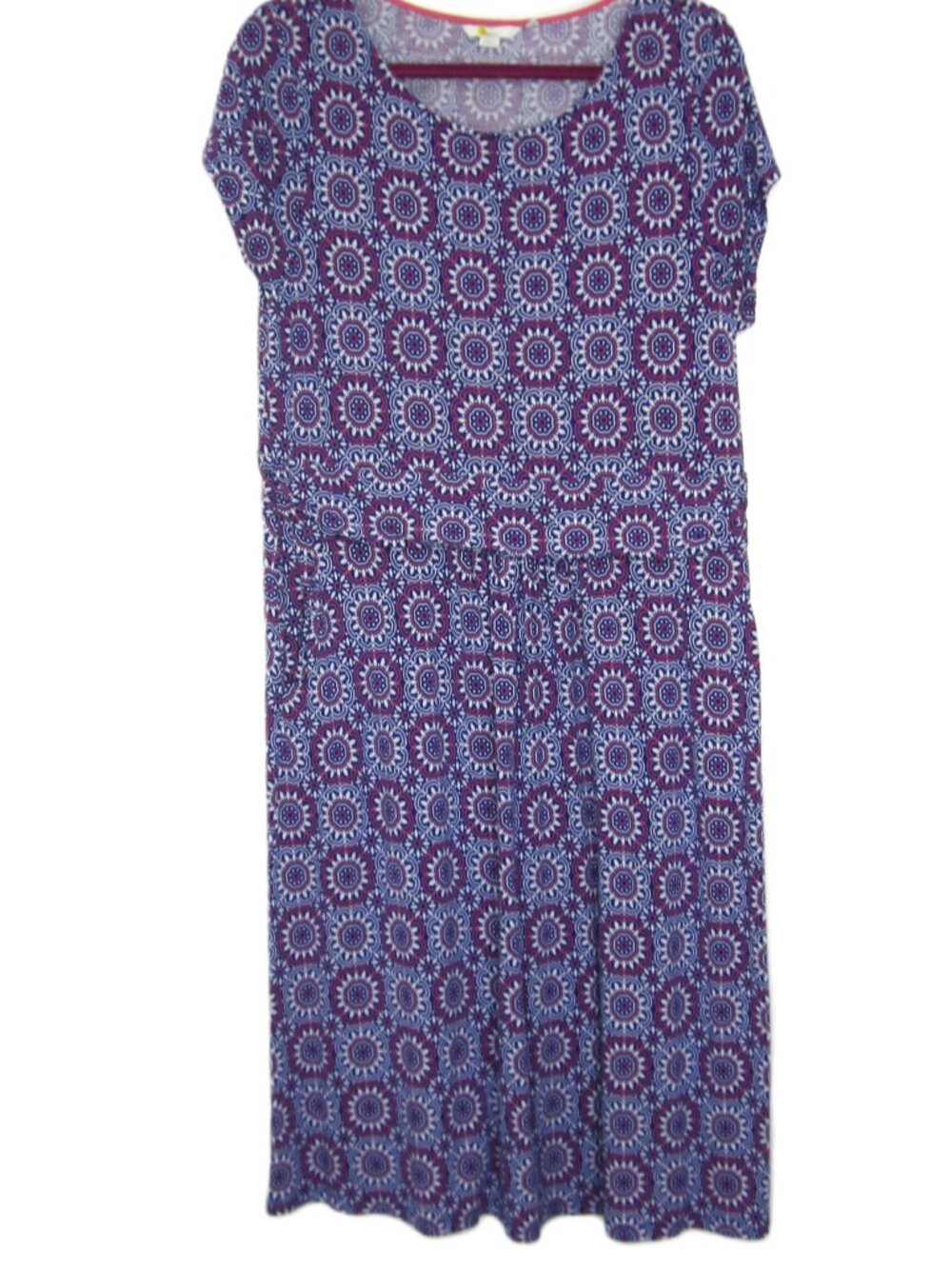 Boden Amelie Size 14R Jersey Dress Ruched Waist Sun Tile Medallion Purple Pink - Picture 3 of 10